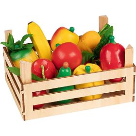 Fructe și legume din lemn în lădiță