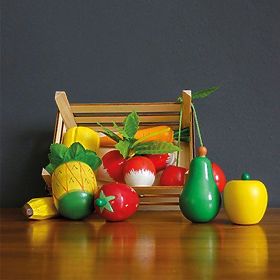 Fructe și legume din lemn în lădiță