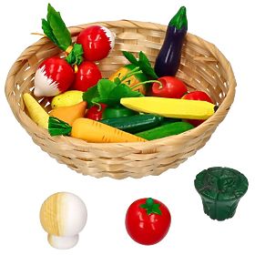 Fructe și legume din lemn în coș 21 buc, Goki