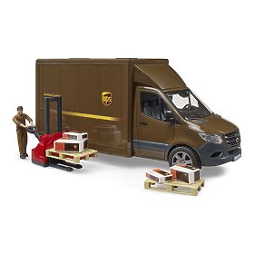 Furgoneta Bruder UPS MB Sprinter cu figură și accesorii