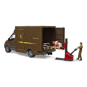 Furgoneta Bruder UPS MB Sprinter cu figură și accesorii