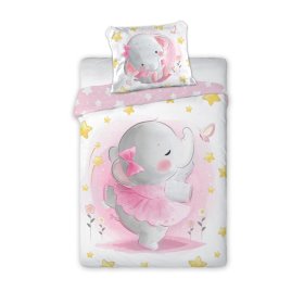 Lenjerie de pat copii 135x100 + 60x40 cm Elefant roz, Faro
