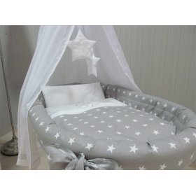 de răchită pat cu echipament pentru copil - gri stele, BabyWorld