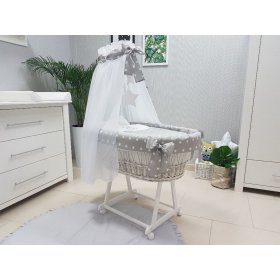 de răchită pat cu echipament pentru copil - gri stele, BabyWorld