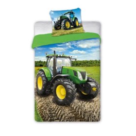 Lenjerie de pat copii 140x200 cm + 70x90 cm Tractor verde, Faro