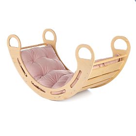 Leagăn montessori din lemn cu pernă roz - 100 cm
