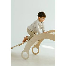 Leagăn Montessori din lemn cu tobogan/scară M - natural