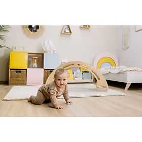 Leagăn Montessori din lemn - natural cu bare colorate