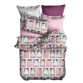 Lenjerie de pat BASIC culoare roz pudră cu model geometric 155x220_80x80*1 DecoKing