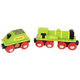 Locomotiva Bigjigs Rail Green cu tender + 3 sine