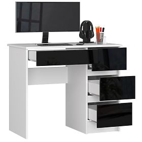 MASĂ DE CALCULATOR A-7 90 cm DREAPTA PK ALB / NEGRU LUCIOAS
