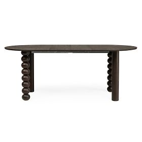 Masă extensibilă Bolla 140-200 cm, furnir de stejar, nuc, picior decorativ cu bile, blat oval