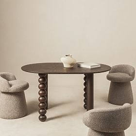 Masă extensibilă Bolla 140-200 cm, furnir de stejar, nuc, picior decorativ cu bile, blat oval