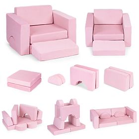 Fotoliu modular pentru copii DIY cu 8 perne moi pliabile - roz ECOTOYS, EcoToys