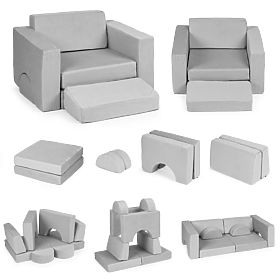 Fotoliu modular pentru copii DIY 8 perne moi pliabile - gri ECOTOYS, EcoToys