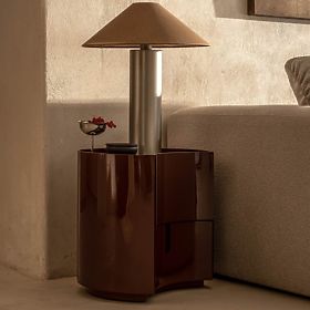 Noptieră cu sertare Vena, bordo/maro, rotunjită, lucioasă