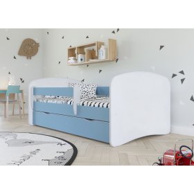 Pat pentru copii cu barieră Ourbaby - albastru-alb