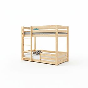 Pat de copii supraetajat Mila Classic cu barieră - natural