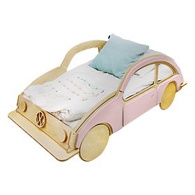 Pat de lemn auto VW BEETLE 160x80 cm - roz, LilaBaby