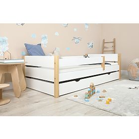 Pat de lemn pentru copii Scandie cu barieră - alb, Ourbaby®