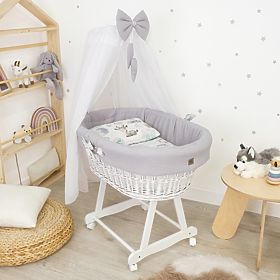 Pătuț alb din răchită cu echipament pentru bebeluș - Arici, Ourbaby®