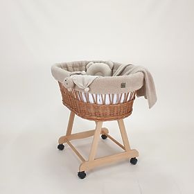 Pătuț Teddy din răchită pentru bebeluși – culoare naturală cu accesorii bej, TOLO