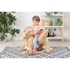 Pegas Legănat Bej cu Scaun și Roți, AdamToys