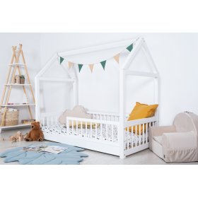 Pat de tip casa Montessori Elis alb, Ourbaby