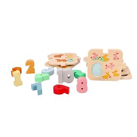 Puzzle din lemn cu animale - învățarea numerelor Montessori, Lelin