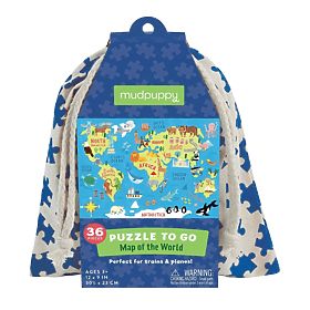 Puzzle Mudpuppy Hartă lumii în săculeț textil 36 de piese, Mudpuppy