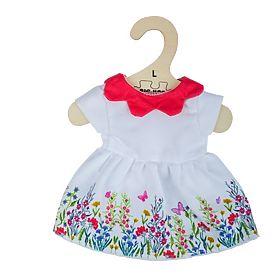 Rochie albă cu flori Bigjigs Toys cu guler roșu pentru păpușă de 38 cm