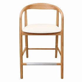 Scaun de bar din lemn Ludvika 2.0, rotunjit, natural/crem