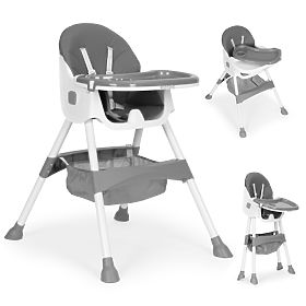 Scaun de masă pentru copii cu tavă, coș, centuri în 5 puncte, gri ECOTOYS