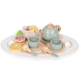 Set de ceai din lemn cu ceainic și cești 14 piese ECOTOYS