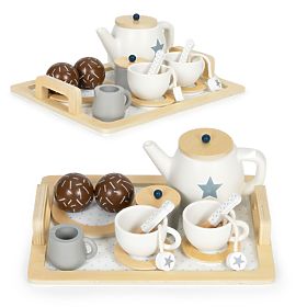 Set de ceai din lemn cu ceainic și cești 17 piese ECOTOYS, EcoToys