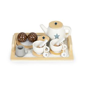 Set de ceai din lemn cu ceainic și cești 17 piese ECOTOYS, EcoToys