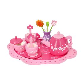 Set de ceai din lemn cu flori