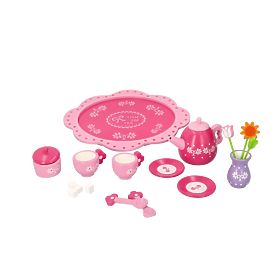 Set de ceai din lemn cu flori