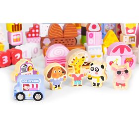 Set de cuburi educative din lemn - Orașul Dulciurilor 116 bucăți ECOTOYS