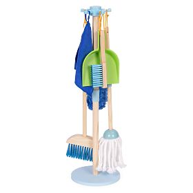 Set de curățenie din lemn pentru copii mop și mătură cu făraș 7 piese ECOTOYS