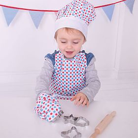 Set de gătit Bigjigs Toys cu șorț cu buline, Bigjigs Toys