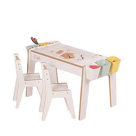 Set de masă și două scaune pentru copii cu accesorii - alb, Baby Best