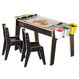 Set de masă și două scaune pentru copii cu accesorii - negru, Ourbaby®