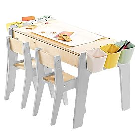 Set de mobilier pentru copii masă și două scaune cu accesorii - gri, Ourbaby®