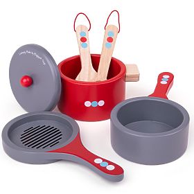 Set de veselă din lemn cu buline Bigjigs Toys, Bigjigs Toys