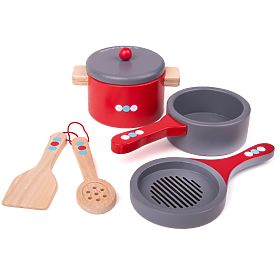 Set de veselă din lemn cu buline Bigjigs Toys, Bigjigs Toys