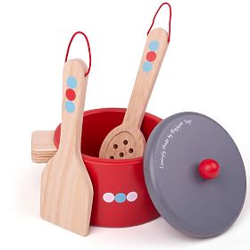 Set de veselă din lemn cu buline Bigjigs Toys