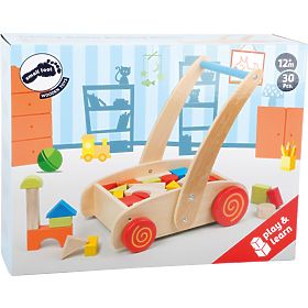 small foot Antemergător din lemn cu cuburi în cărucior