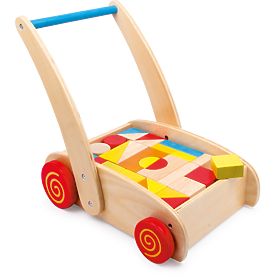 small foot Antemergător din lemn cu cuburi în cărucior