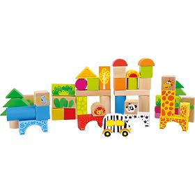 small foot Cuburi de construcție din lemn Zoo 50 bucăți
